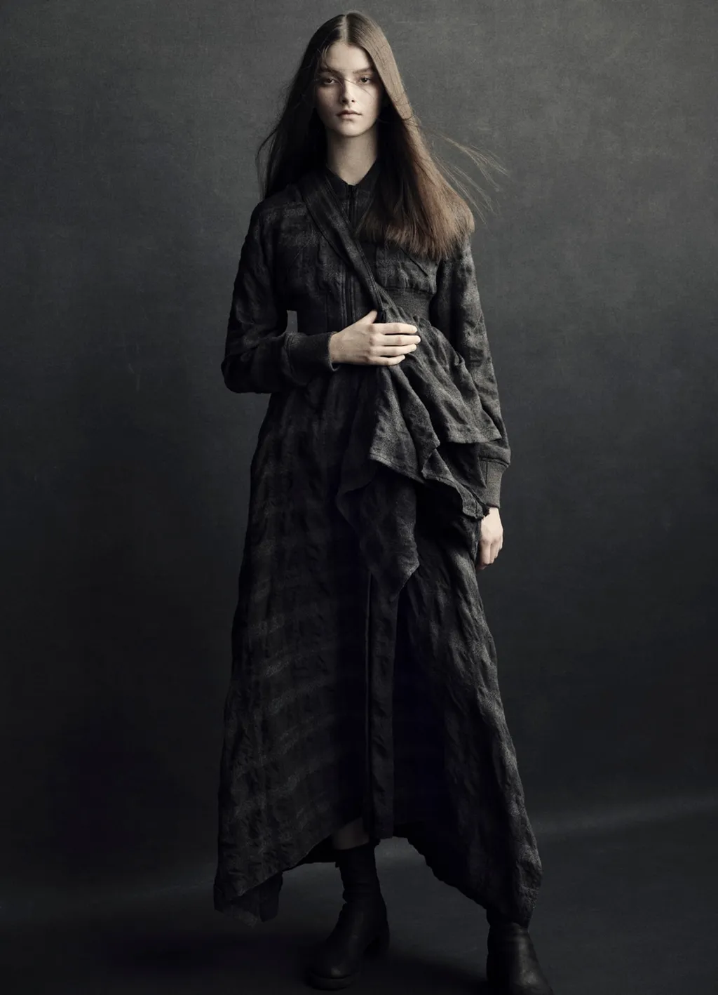 Fulling Finished Shadow Check Pleated Shoulder Strap Dress