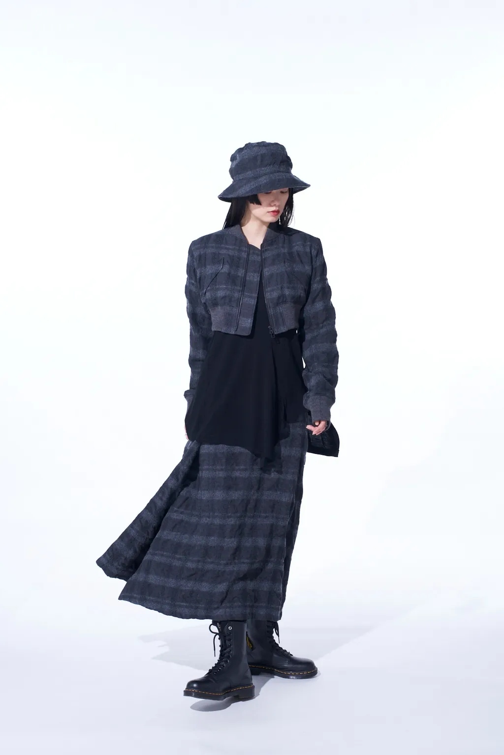 Fulling Finished Shadow Check Cropped Bomber Jacket