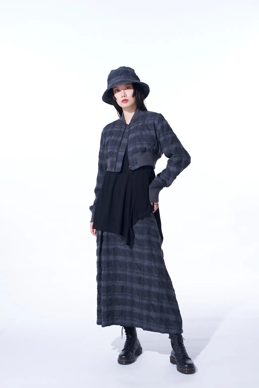Fulling Finished Shadow Check Cropped Bomber Jacket