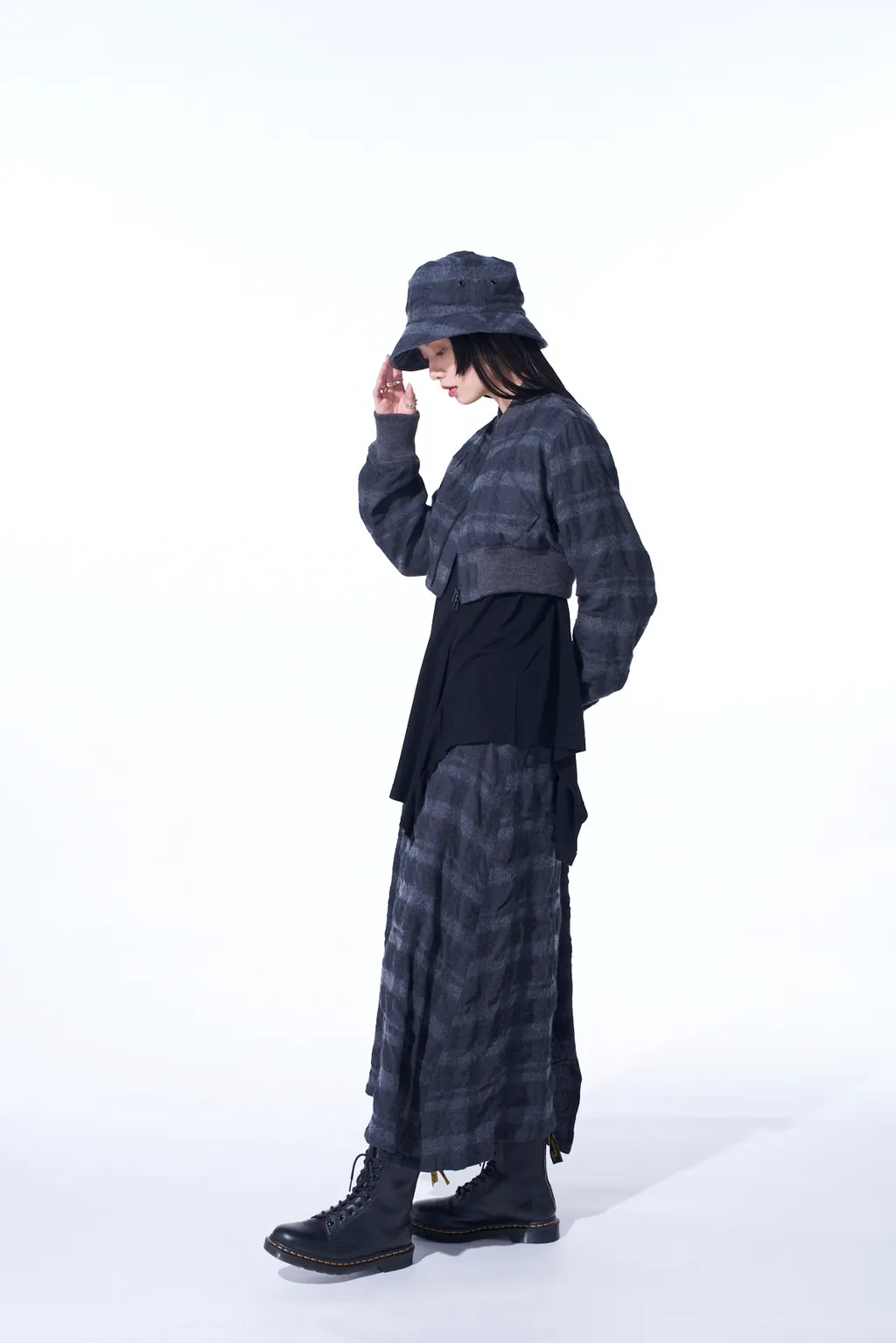 Fulling Finished Shadow Check Cropped Bomber Jacket