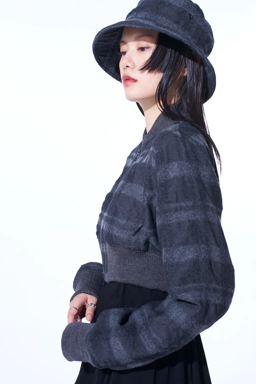 Fulling Finished Shadow Check Cropped Bomber Jacket