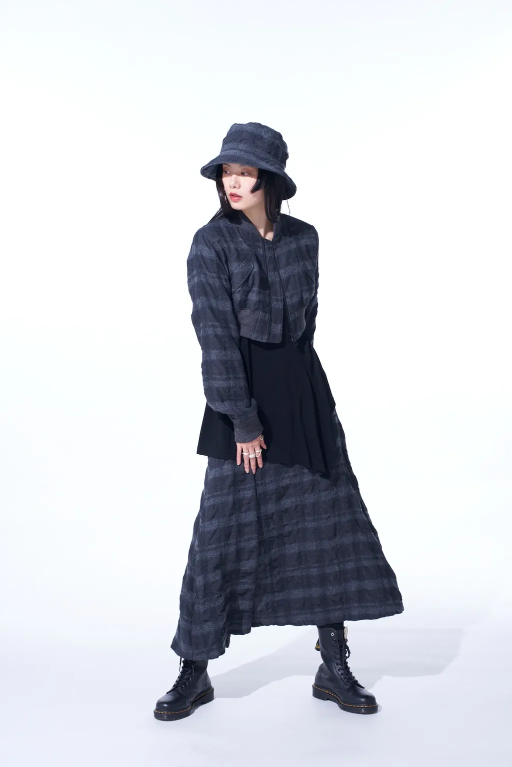 Fulling Finished Shadow Check Cropped Bomber Jacket