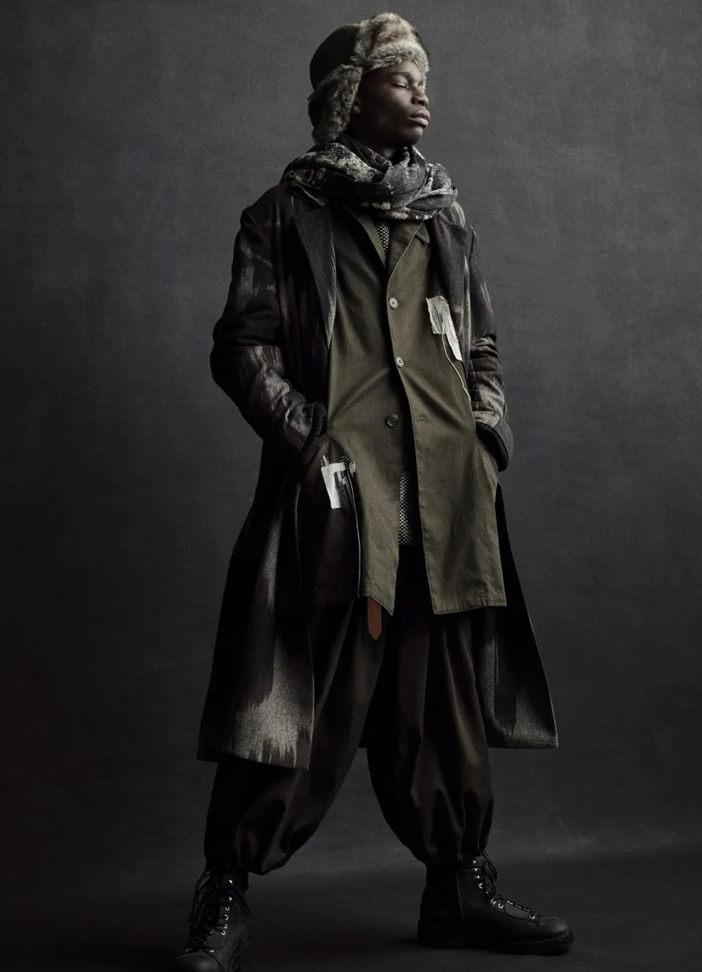 Camouflage Tweed Double-Breasted Snap Button Long Coat