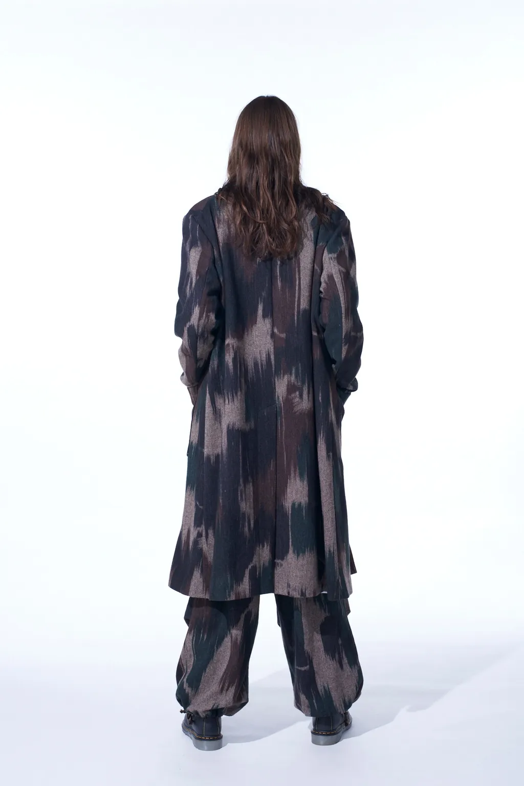 Camouflage Tweed Double-Breasted Snap Button Long Coat