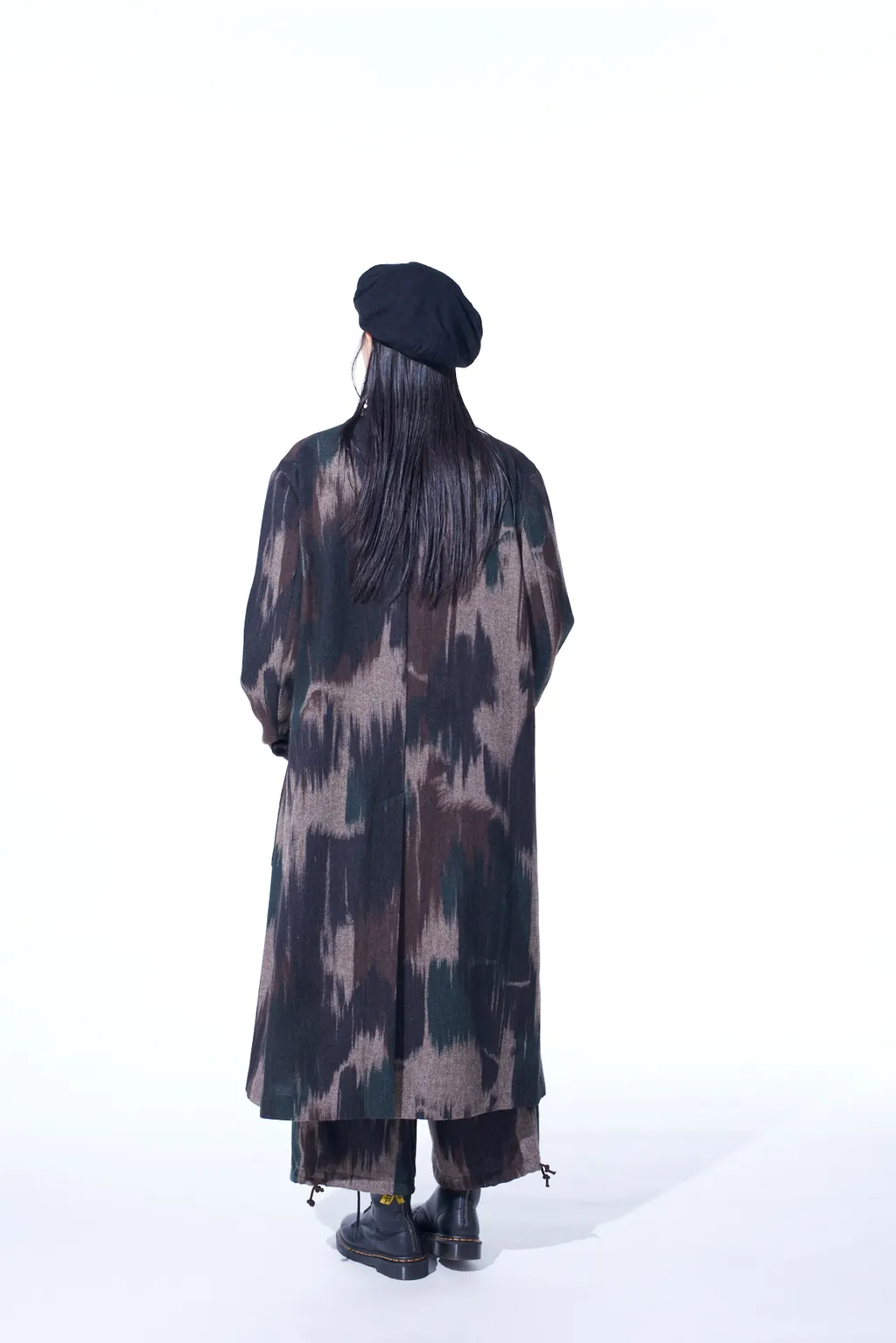 Camouflage Tweed Double-Breasted Snap Button Long Coat