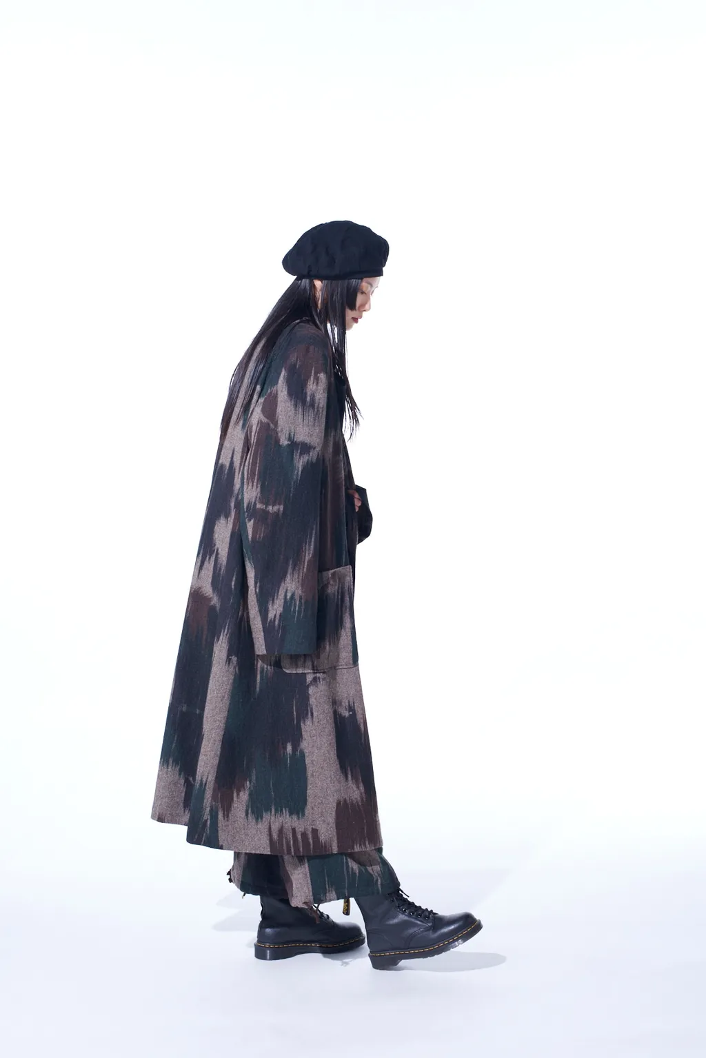 Camouflage Tweed Double-Breasted Snap Button Long Coat