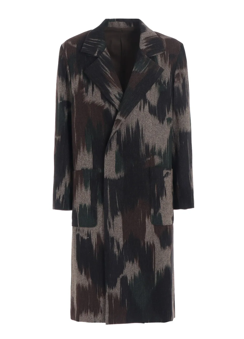 Camouflage Tweed Double-Breasted Snap Button Long Coat