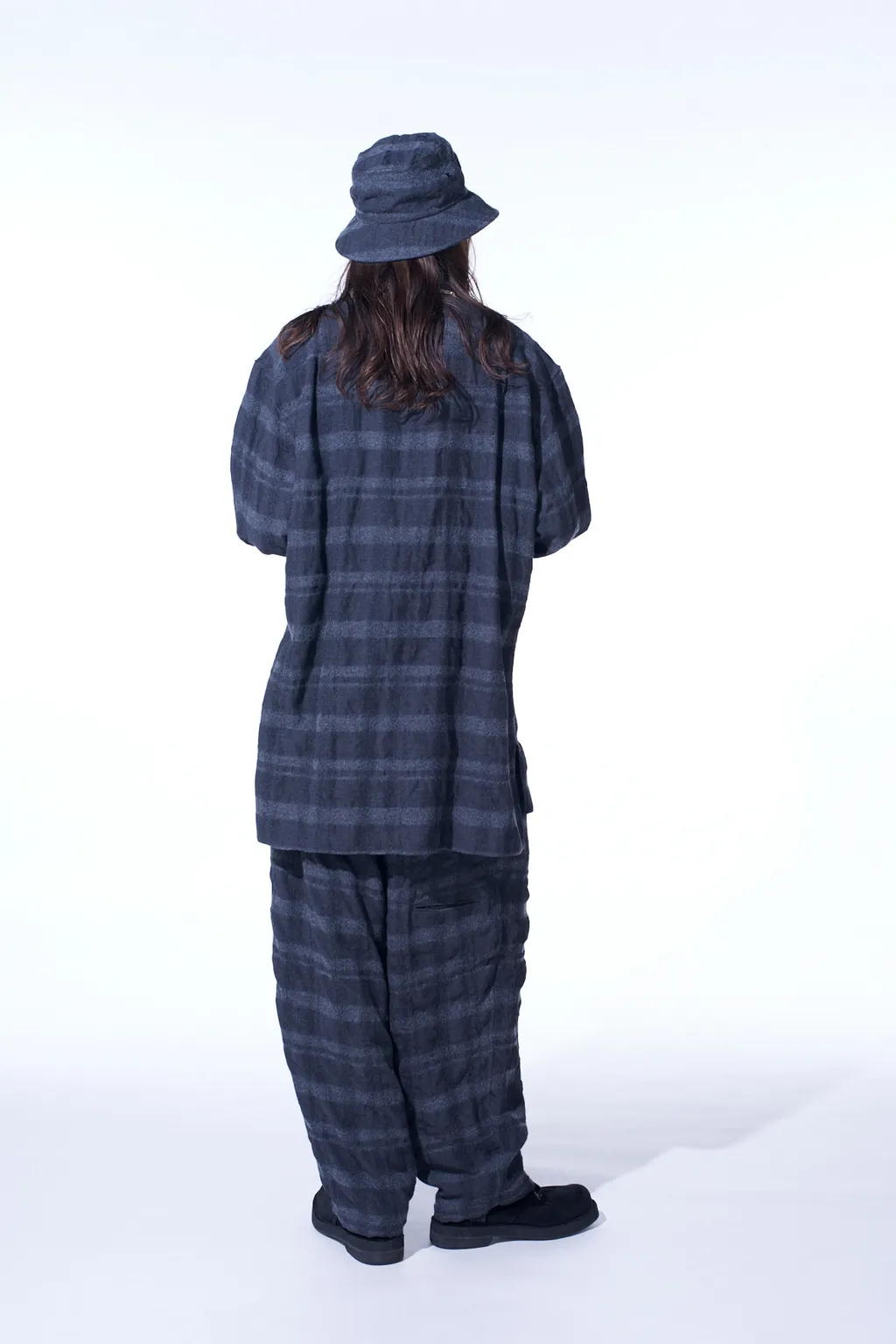 Fulling Finished Shadow Check Multi-Buttoned Sleeves Stand Collar Shirt