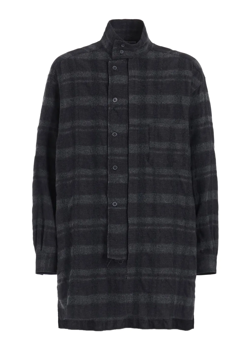 Fulling Finished Shadow Check Multi-Buttoned Sleeves Stand Collar Shirt