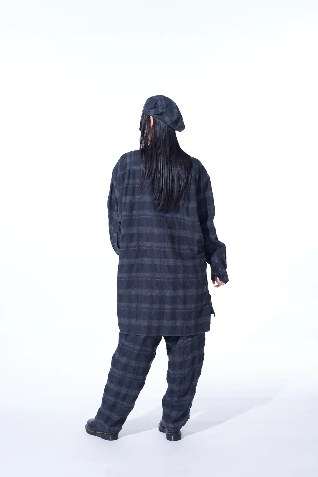 Fulling Finished Shadow Check Multi-Buttoned Sleeves Stand Collar Shirt