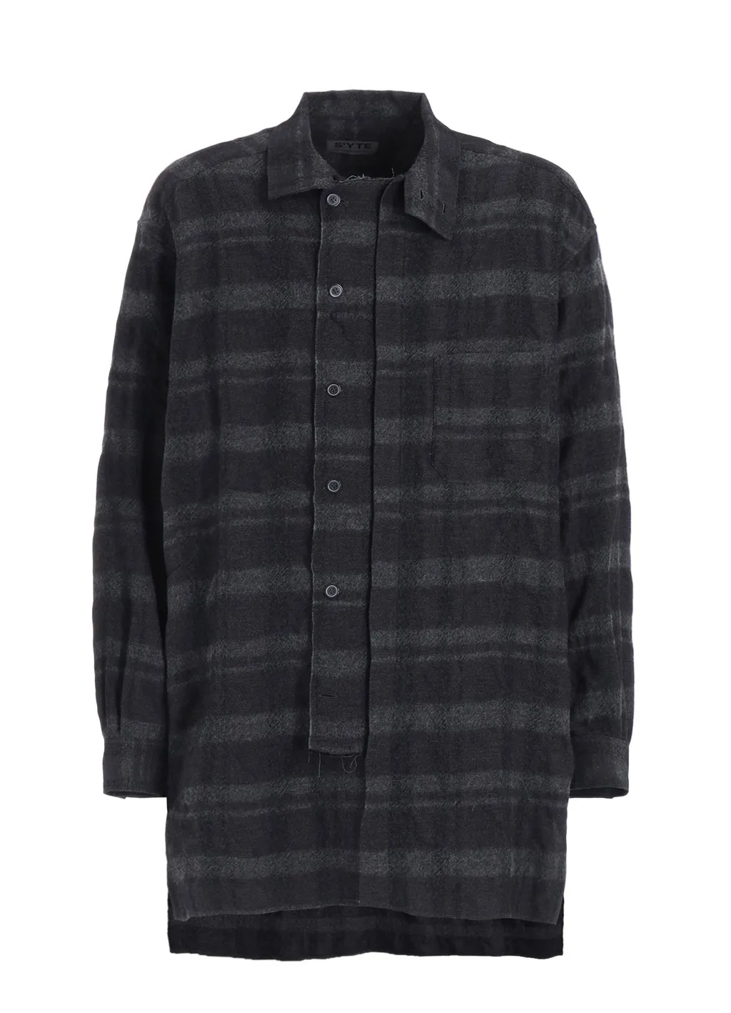 Fulling Finished Shadow Check Multi-Buttoned Sleeves Stand Collar Shirt