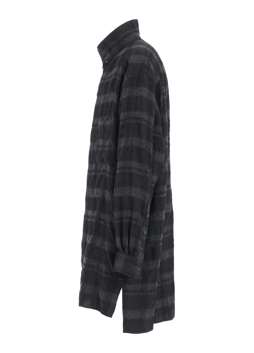 Fulling Finished Shadow Check Multi-Buttoned Sleeves Stand Collar Shirt