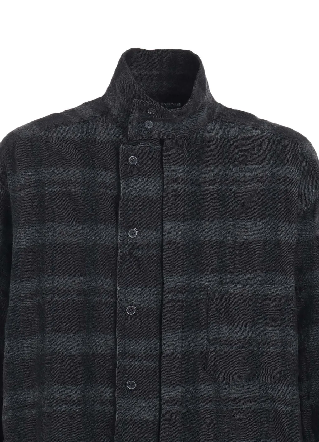 Fulling Finished Shadow Check Multi-Buttoned Sleeves Stand Collar Shirt