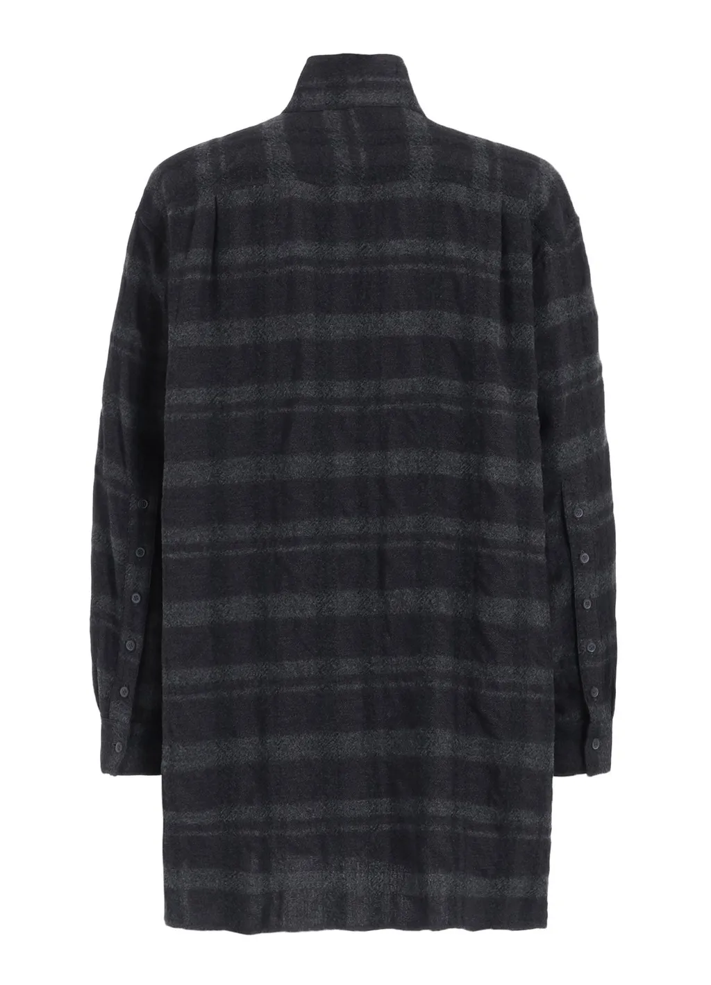 Fulling Finished Shadow Check Multi-Buttoned Sleeves Stand Collar Shirt