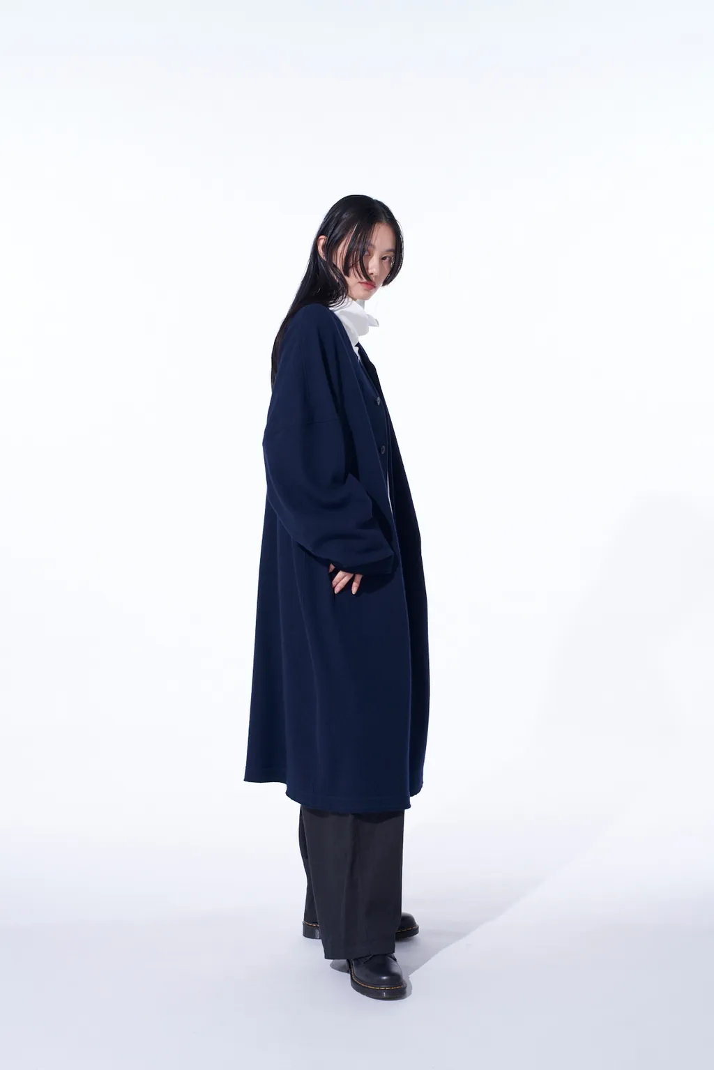 Airy Jersey Collarless Long Cardigan