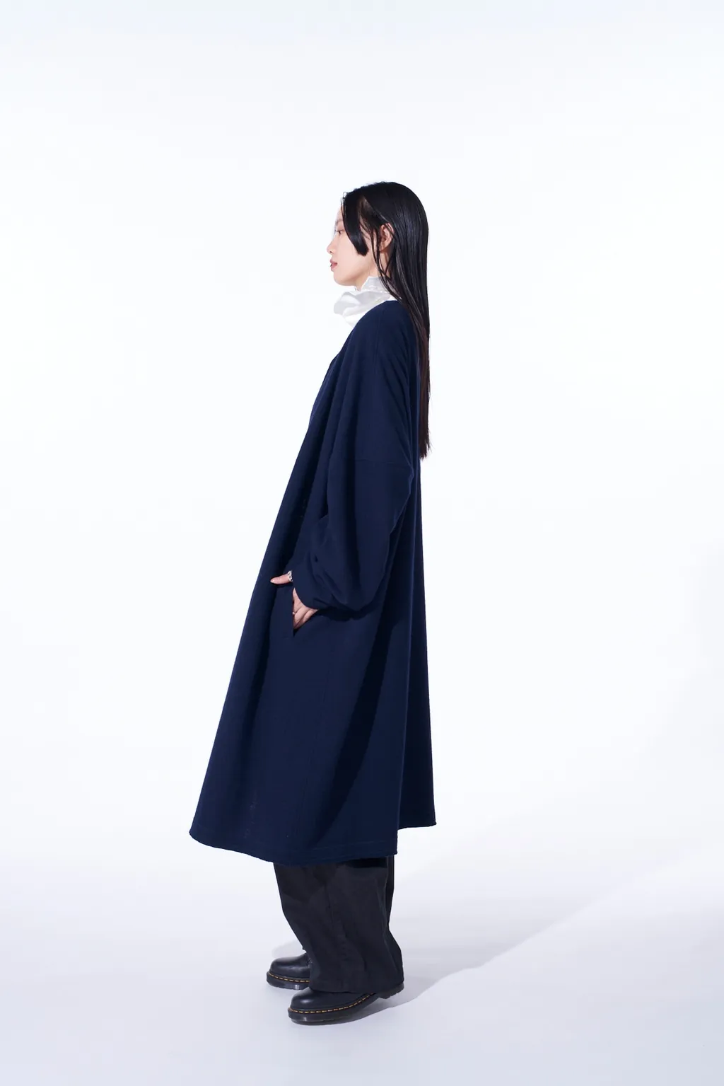 Airy Jersey Collarless Long Cardigan
