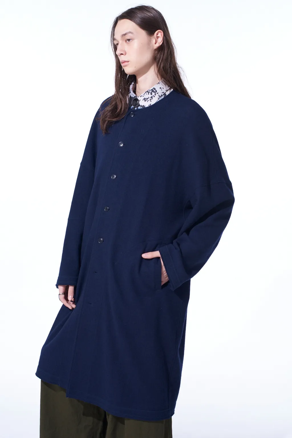 Airy Jersey Collarless Long Cardigan