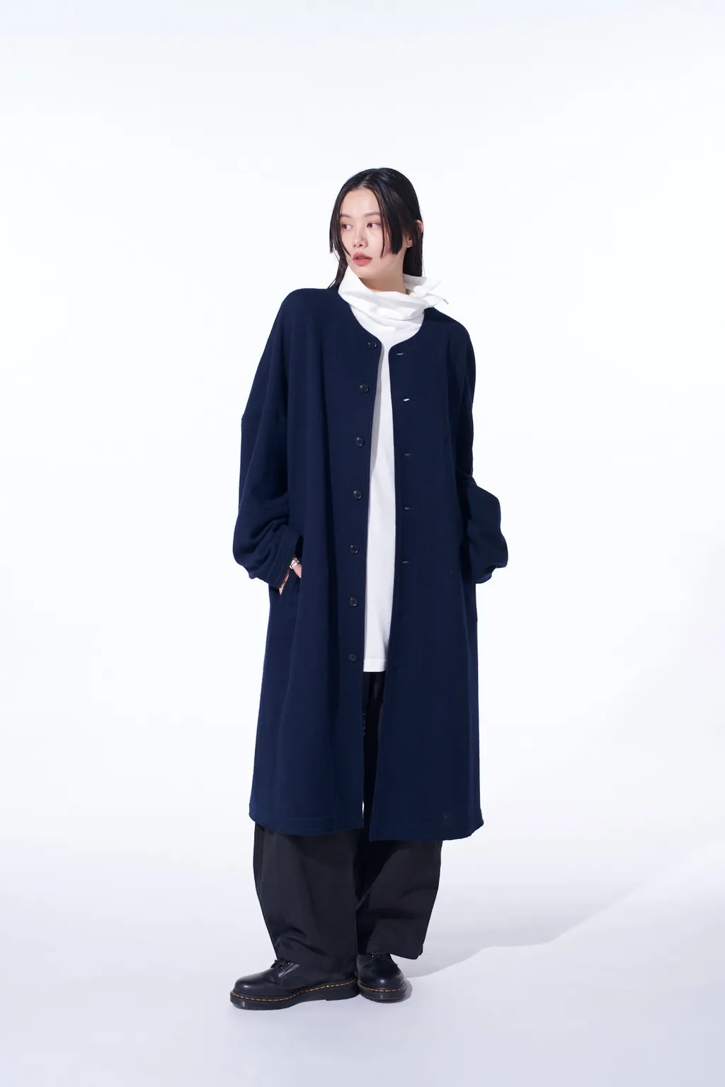Airy Jersey Collarless Long Cardigan