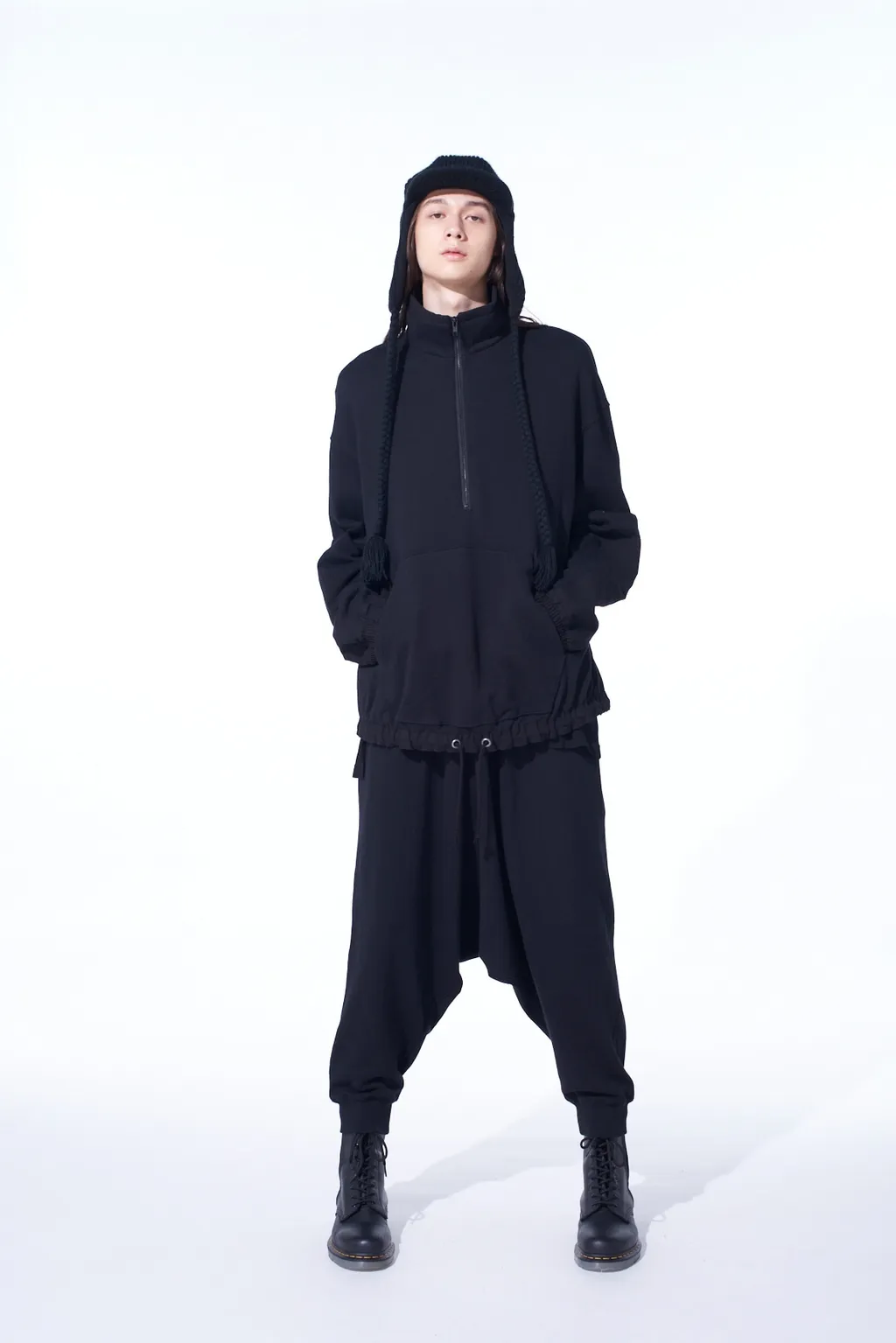 French Terry Patch Design High Neck Pullover