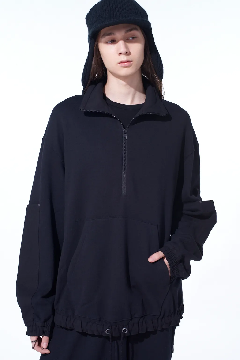 French Terry Patch Design High Neck Pullover