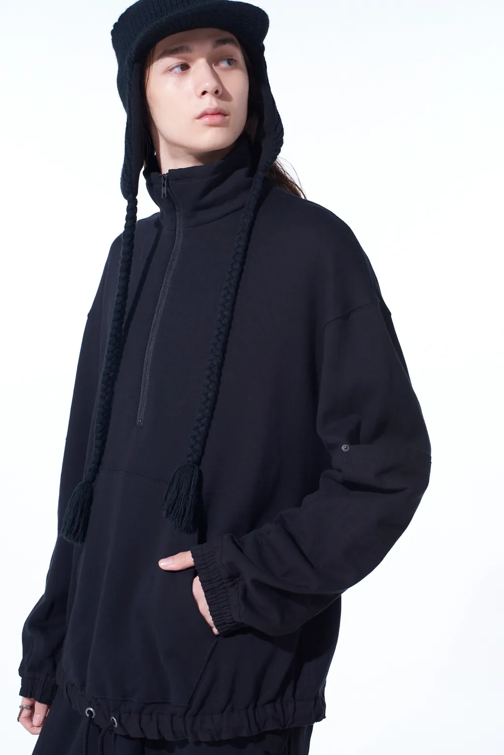 French Terry Patch Design High Neck Pullover