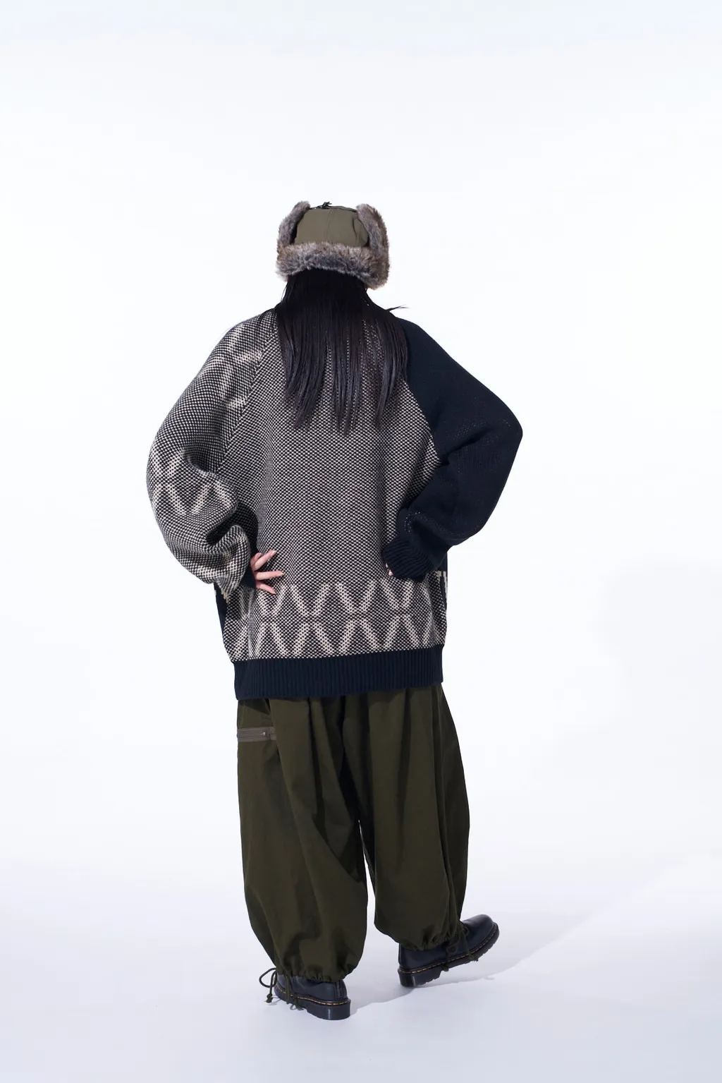 Bulky Wool Birds Eye Reversible High Neck Knit
