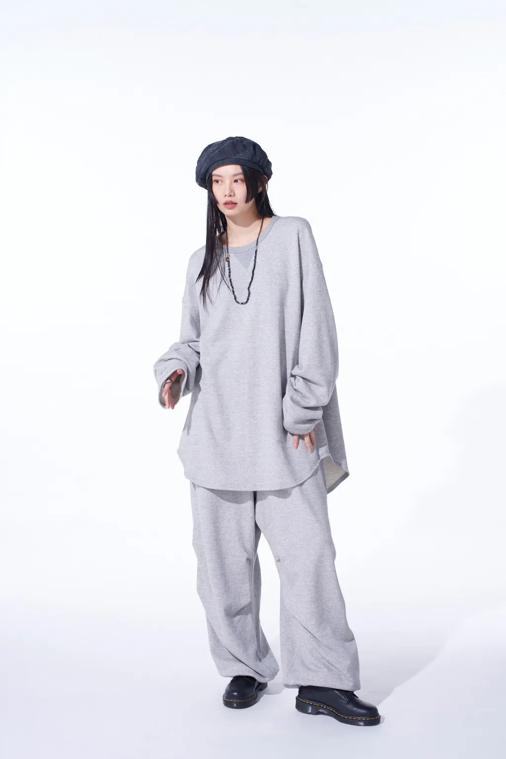 French Terry Knee Tuck Wide Pants