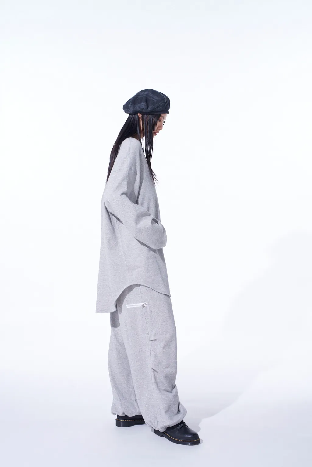 French Terry Knee Tuck Wide Pants