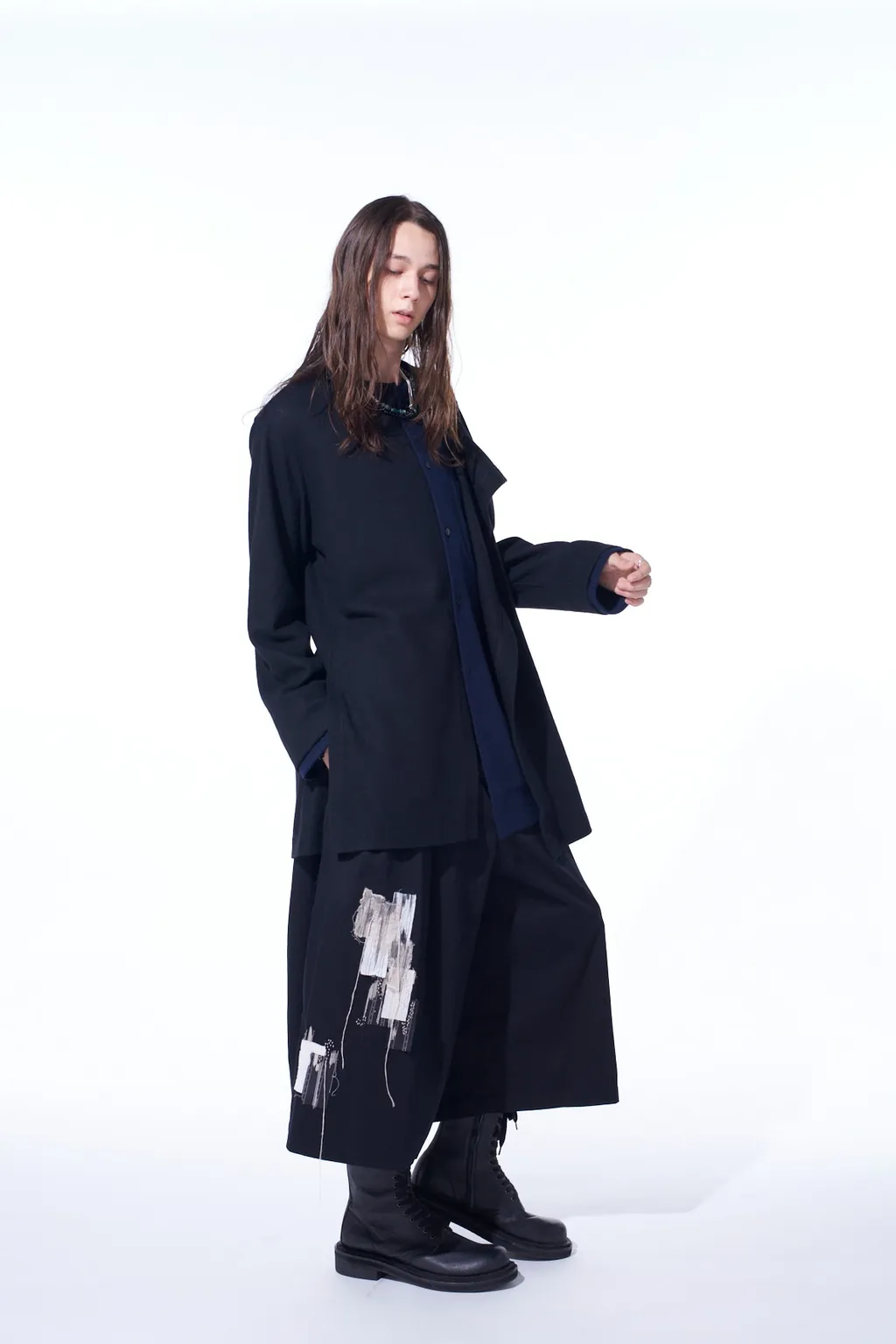Airy Jersey Front Layer Band Collar Shirt