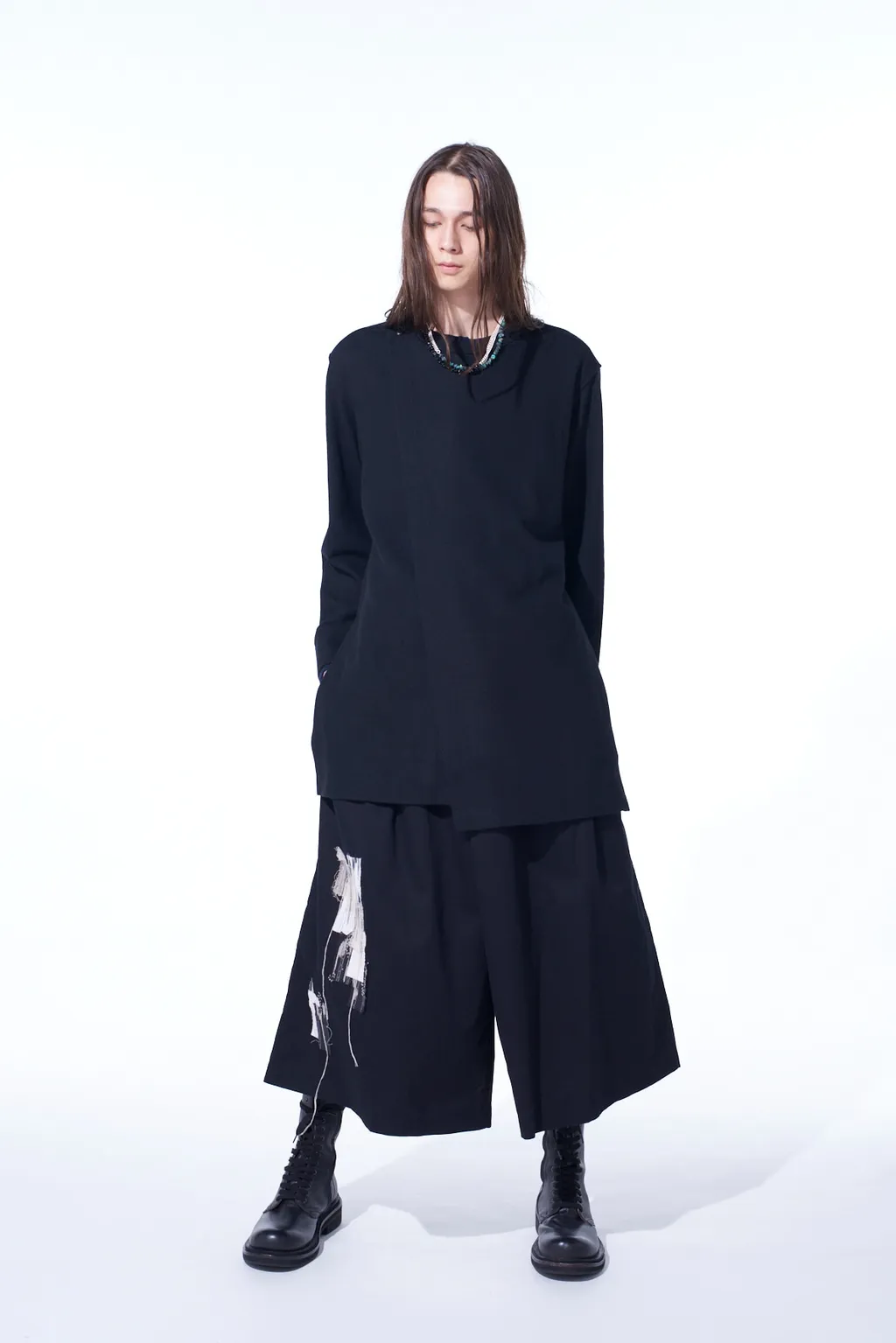 Airy Jersey Front Layer Band Collar Shirt