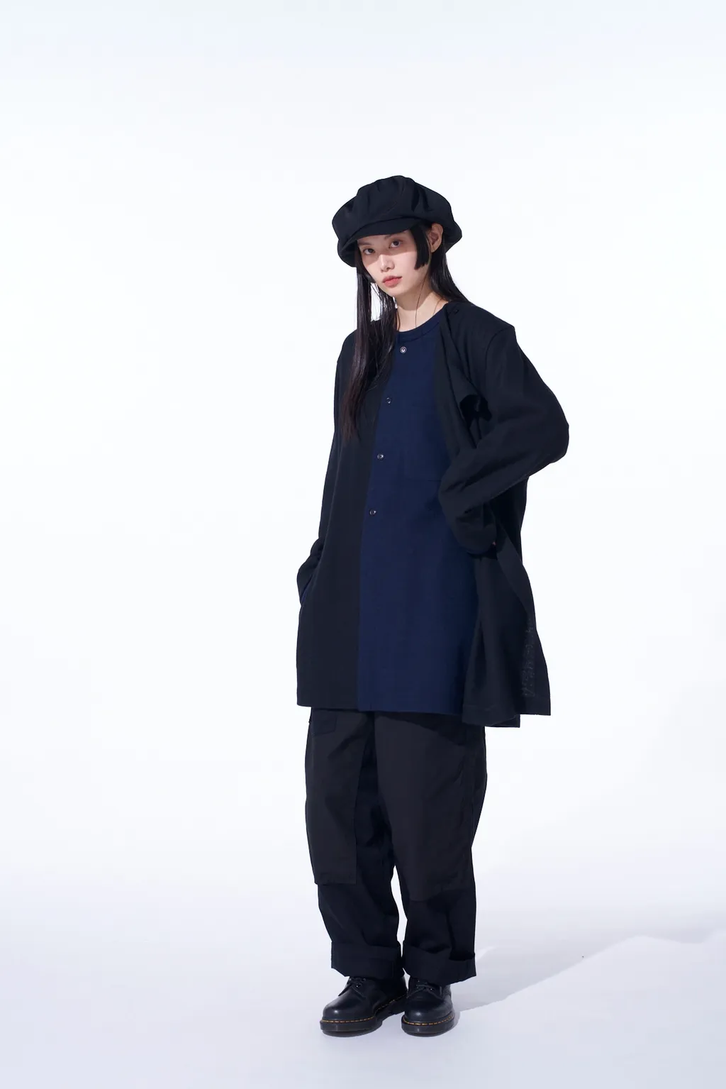 Airy Jersey Front Layer Band Collar Shirt