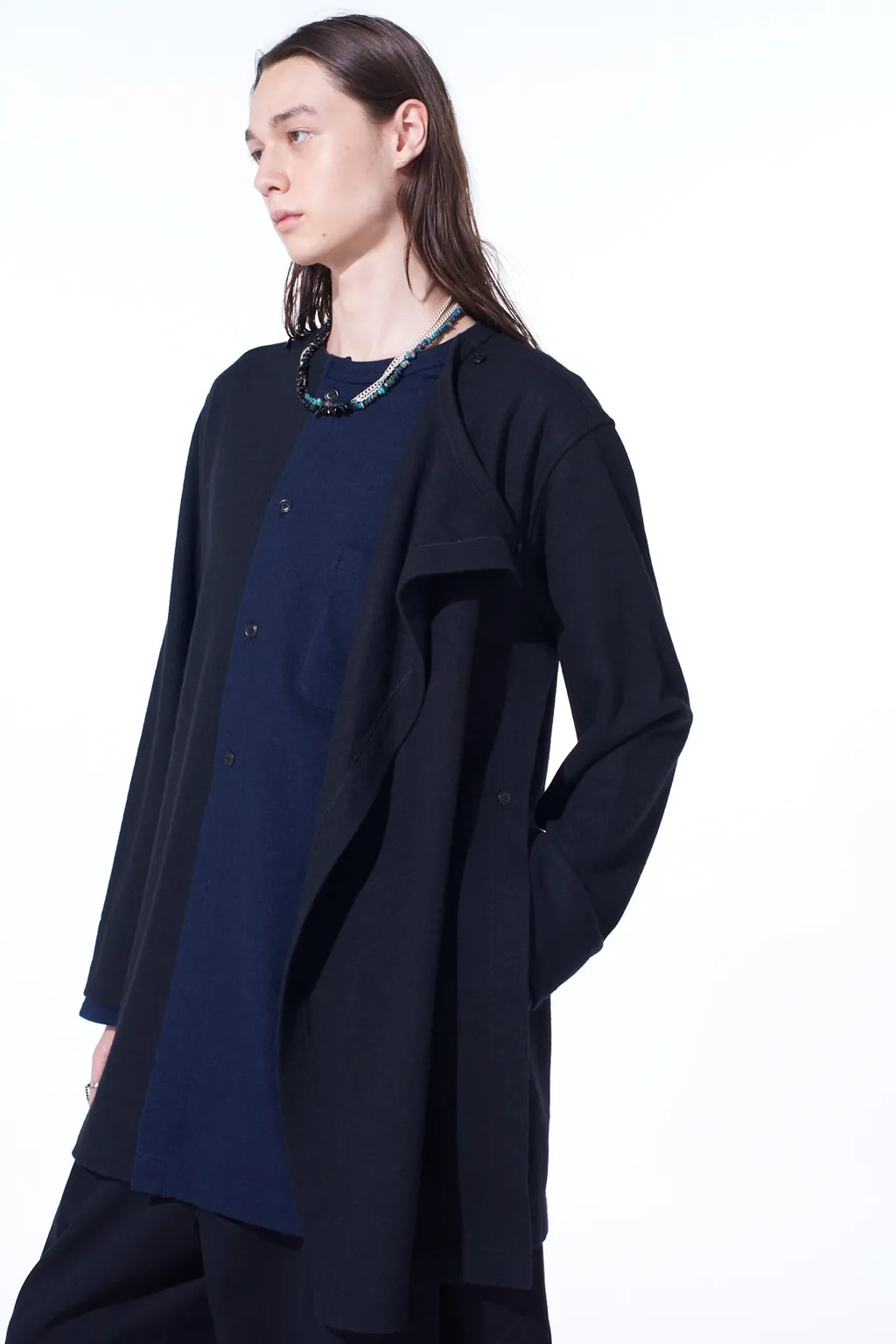 Airy Jersey Front Layer Band Collar Shirt