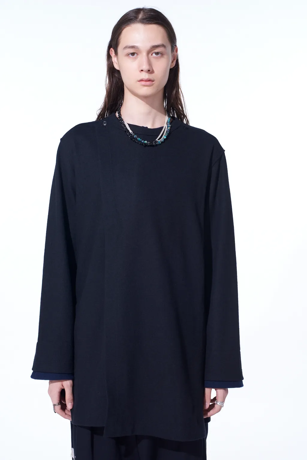 Airy Jersey Front Layer Band Collar Shirt