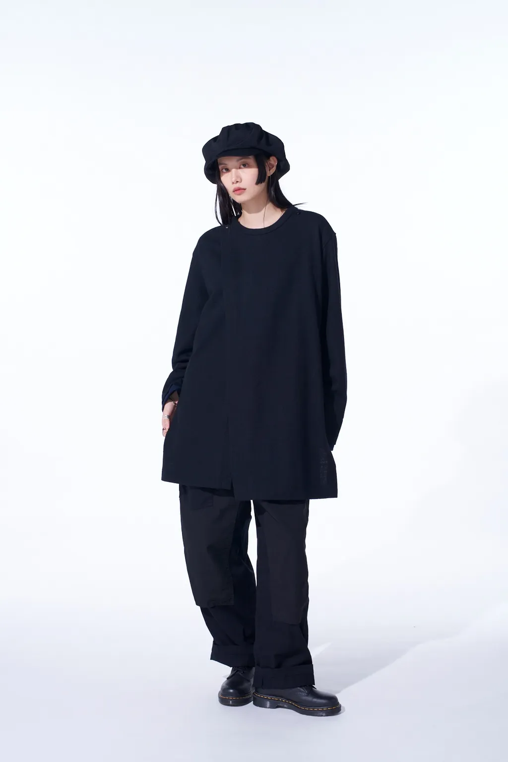 Airy Jersey Front Layer Band Collar Shirt