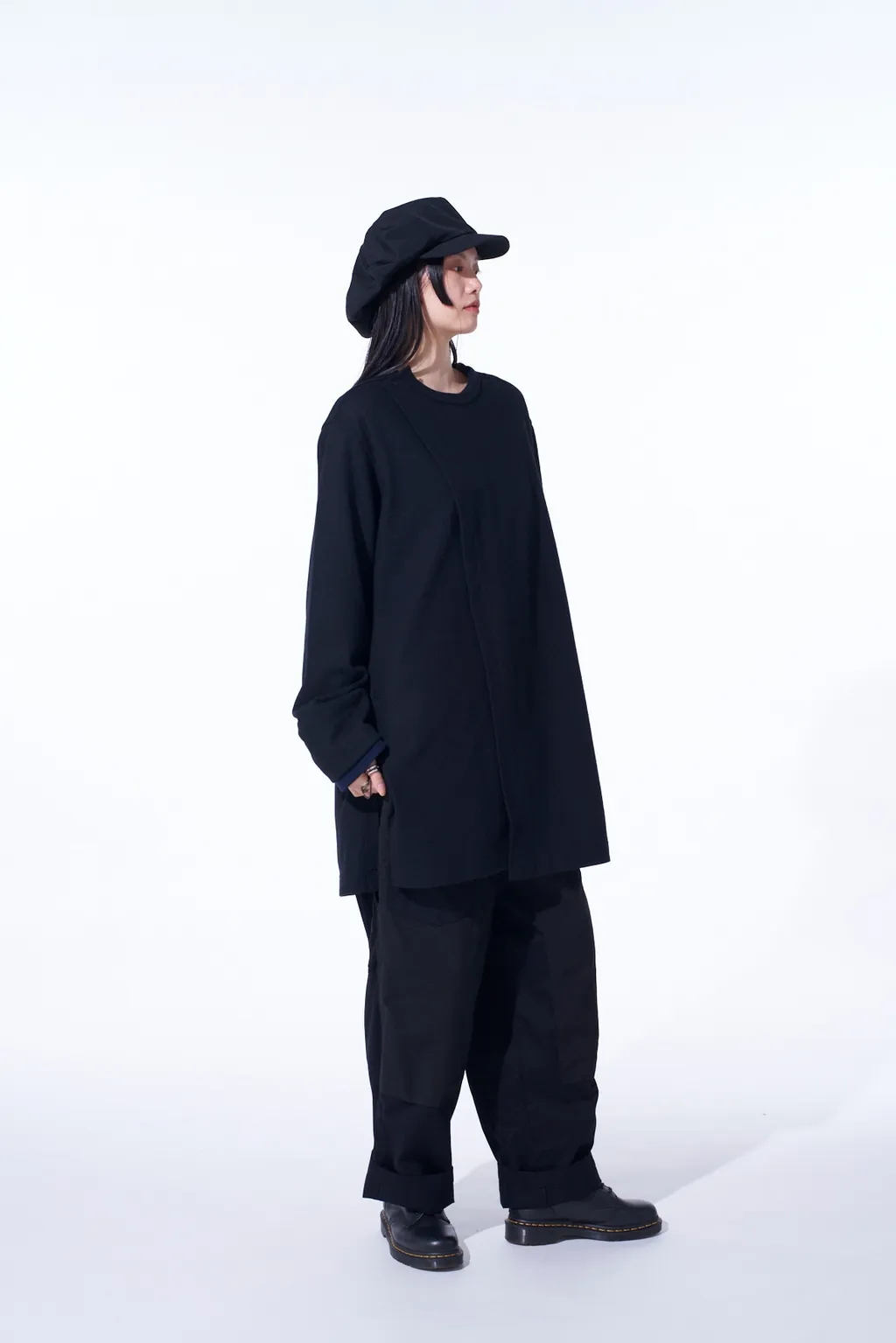 Airy Jersey Front Layer Band Collar Shirt