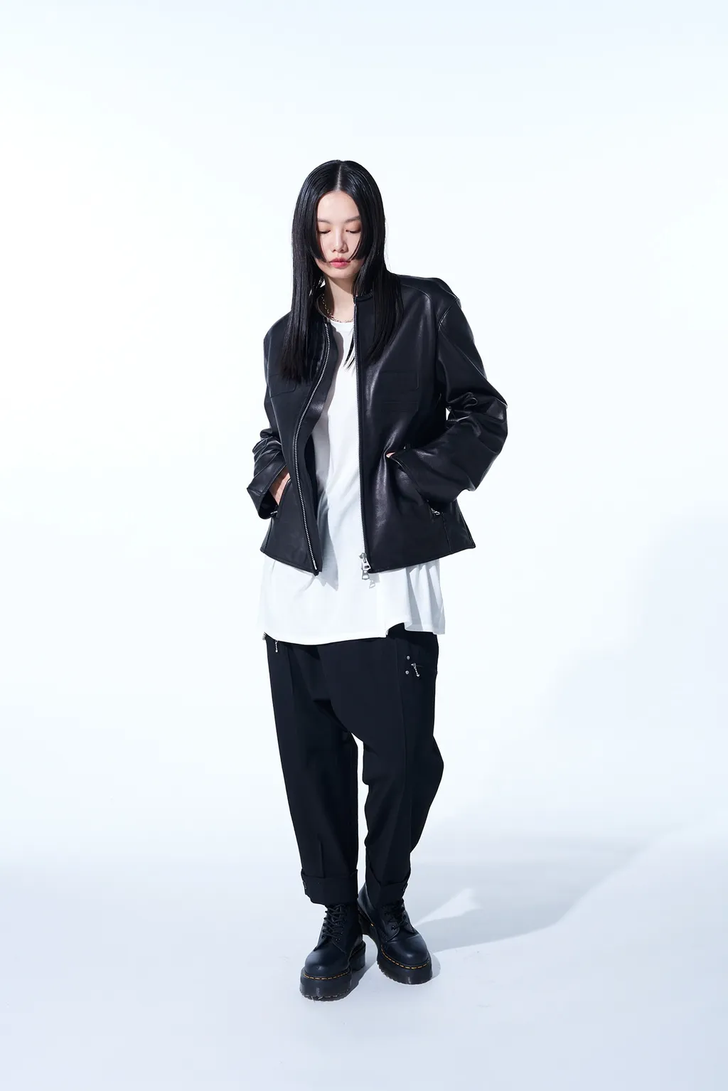 Semi-Vegetable Tanned Sheep Leather Collarless Motorcycle Jacket