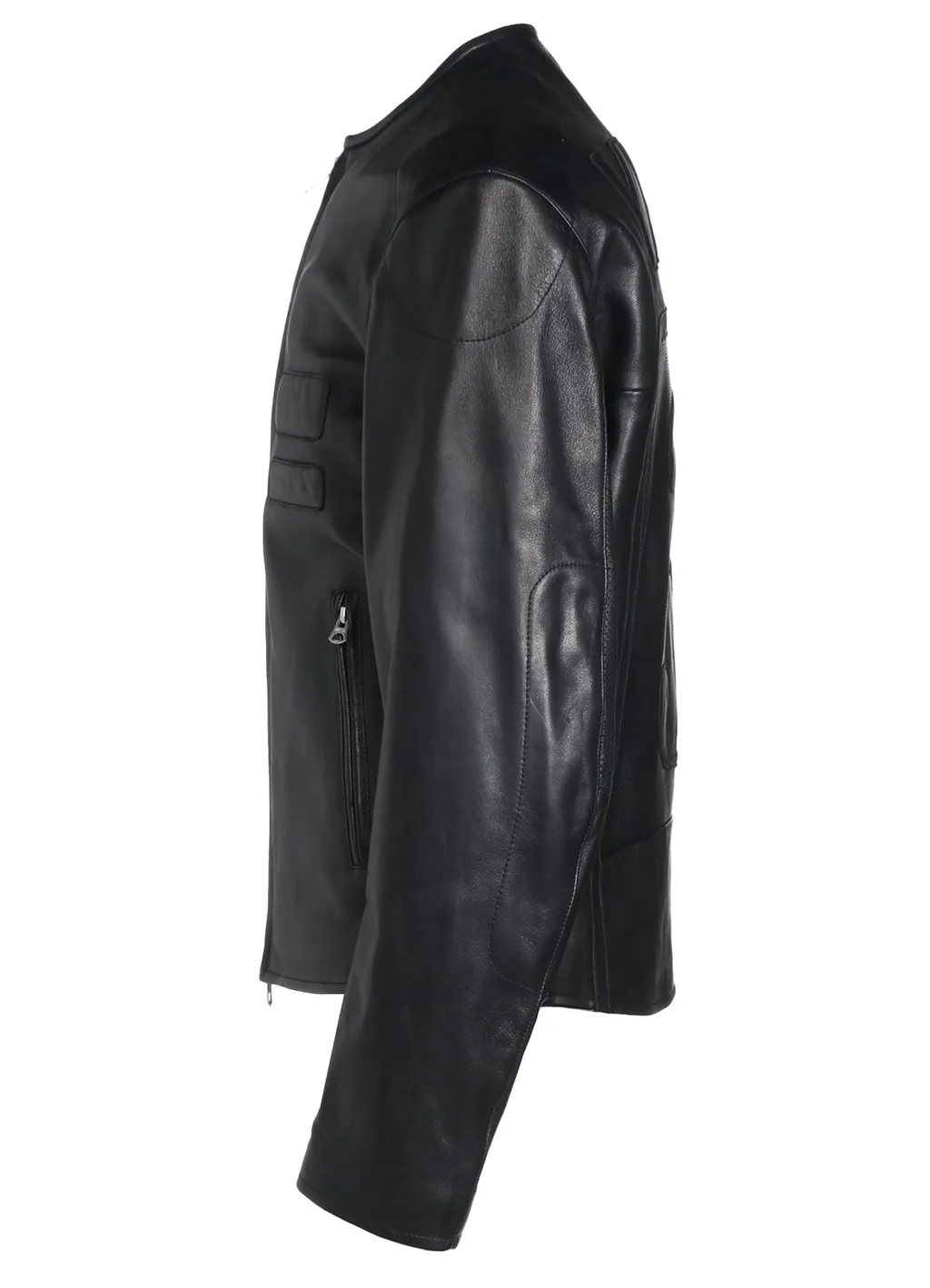 Semi-Vegetable Tanned Sheep Leather Collarless Motorcycle Jacket