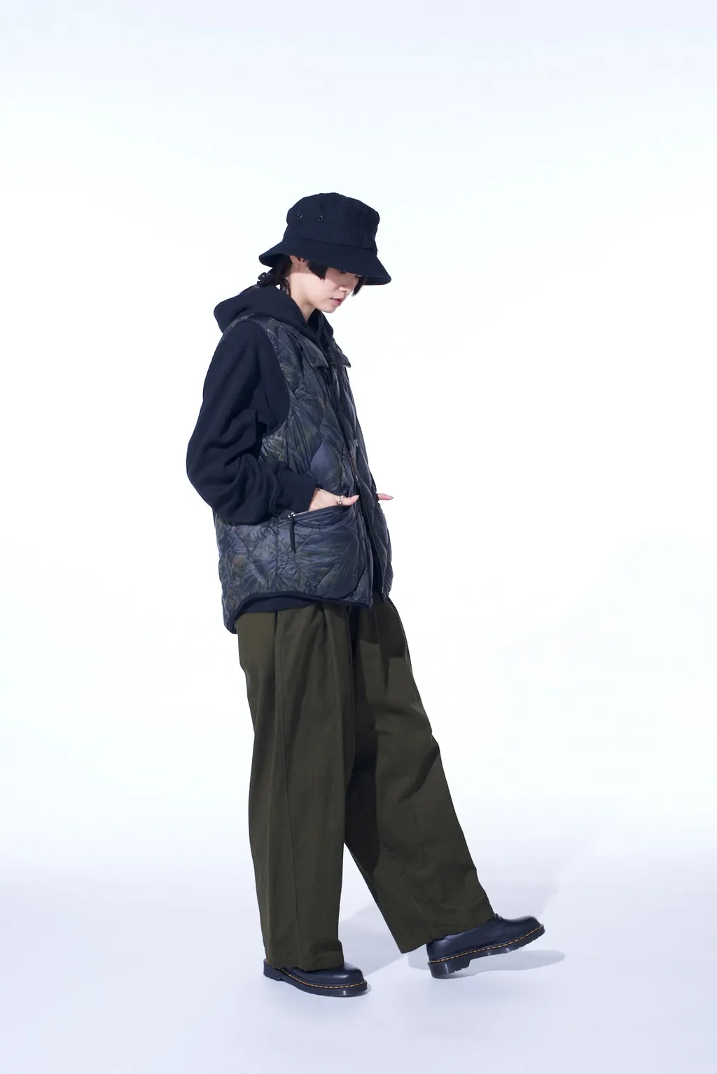 Cotton Drill Drawstring Wide Pants