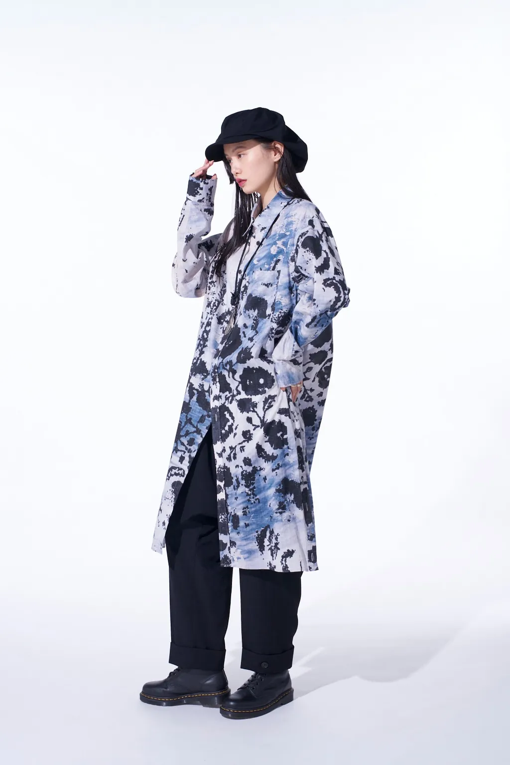 Floral Print Button Slits Long Shirt
