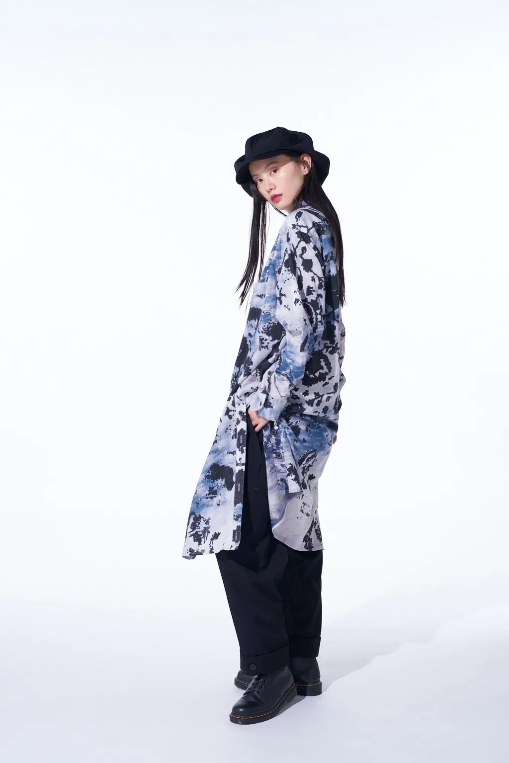 Floral Print Button Slits Long Shirt