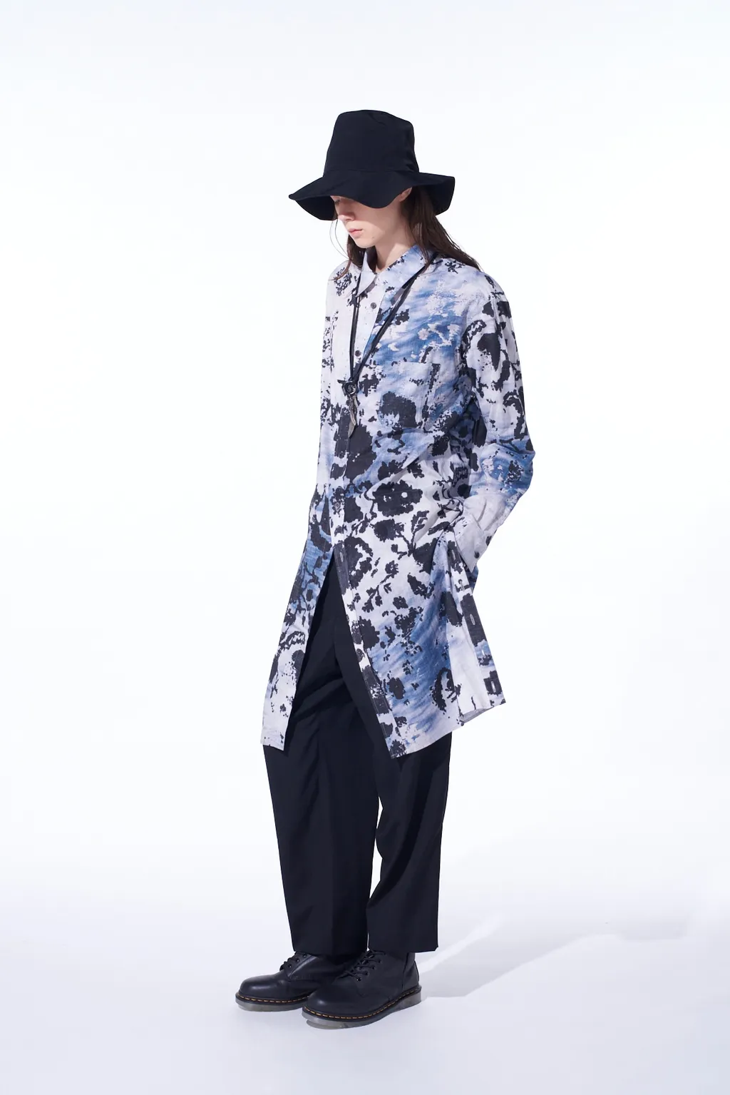 Floral Print Button Slits Long Shirt