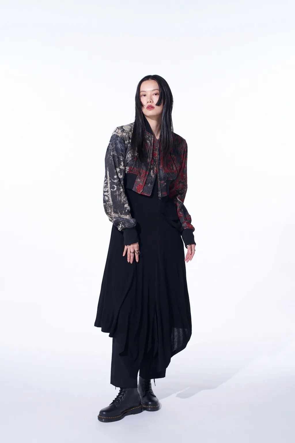 Floral Jacquard Cropped Bomber Jacket