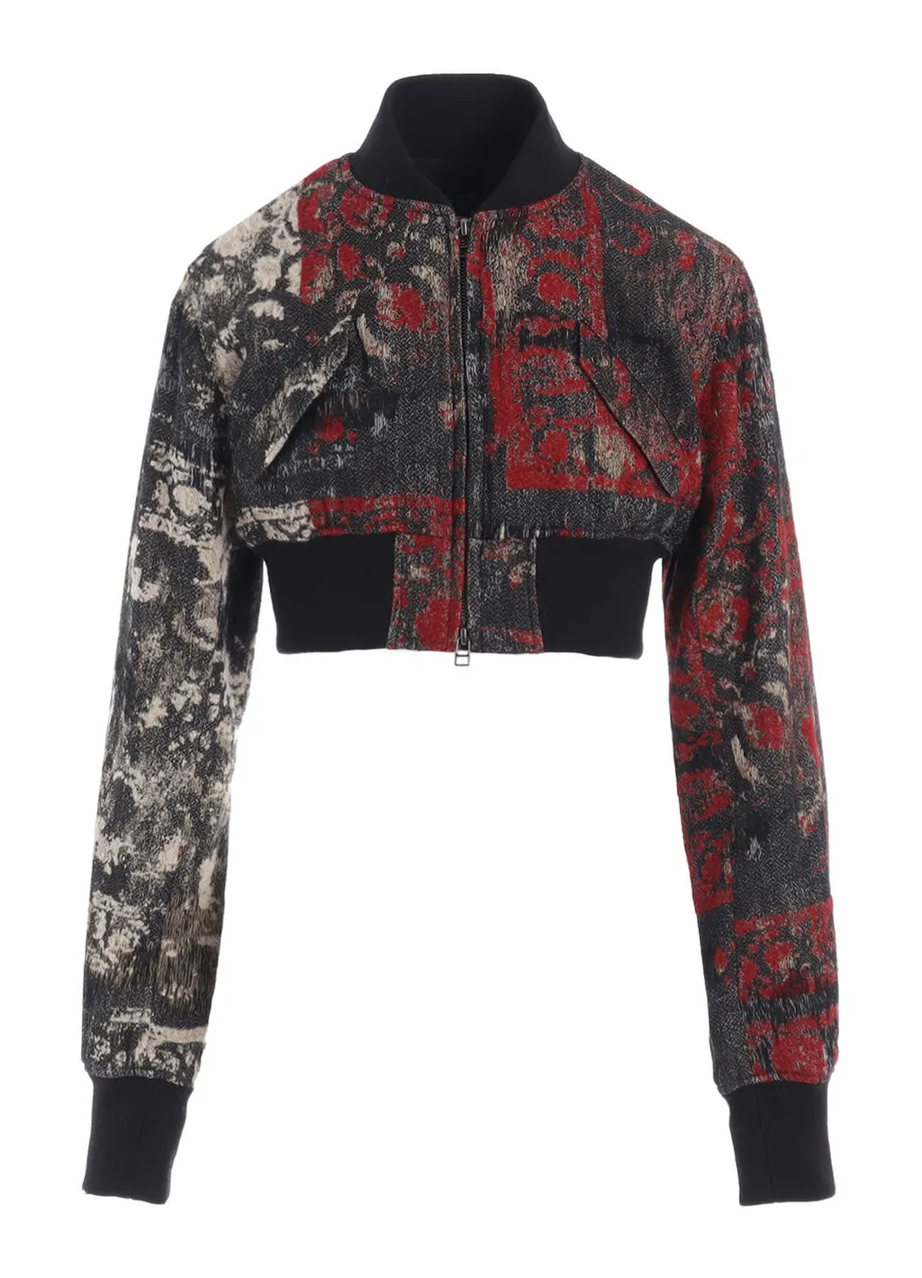 Floral Jacquard Cropped Bomber Jacket