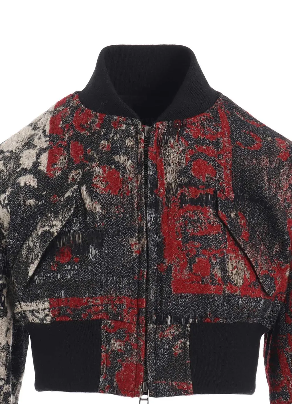 Floral Jacquard Cropped Bomber Jacket