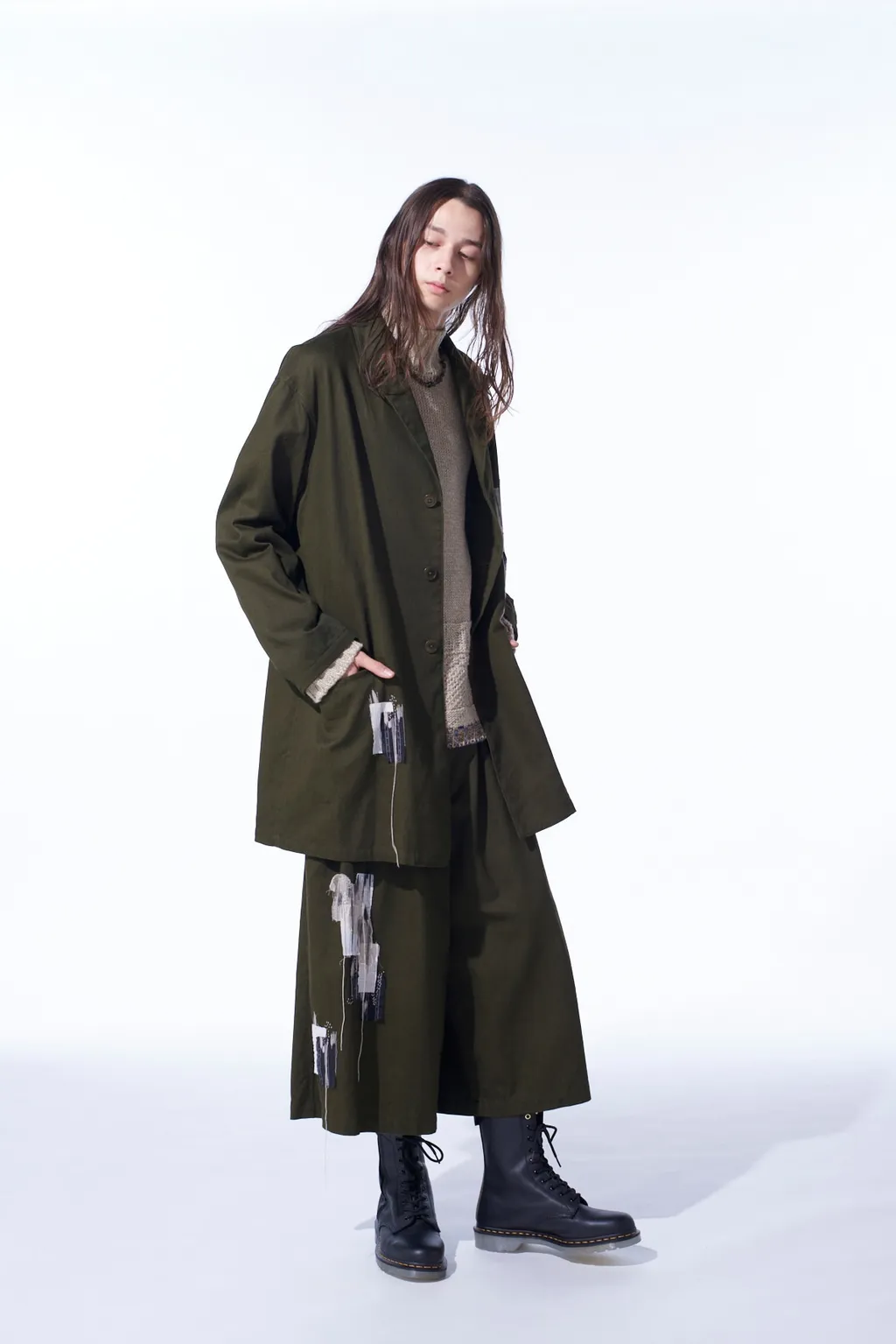Cotton Drill Applique Long Jacket Boro