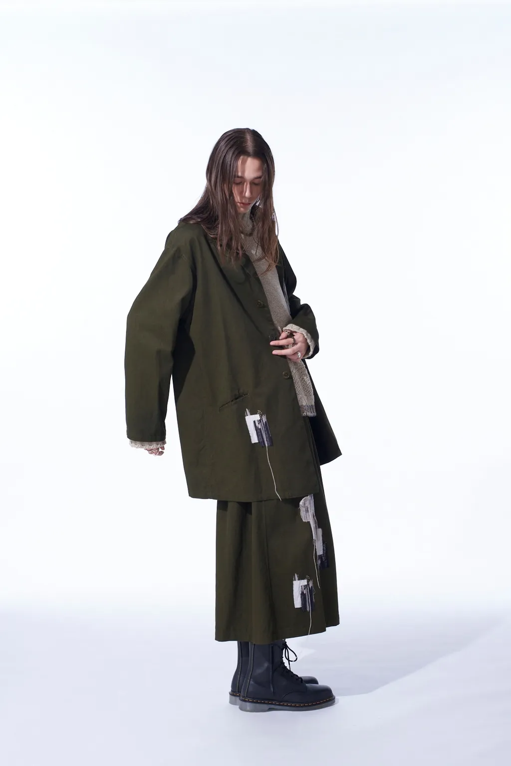 Cotton Drill Applique Long Jacket Boro