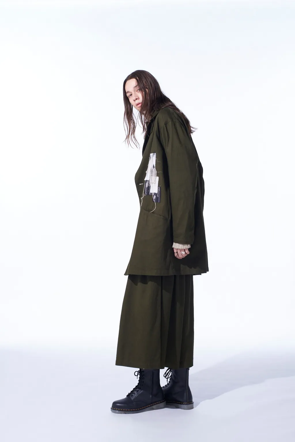 Cotton Drill Applique Long Jacket Boro