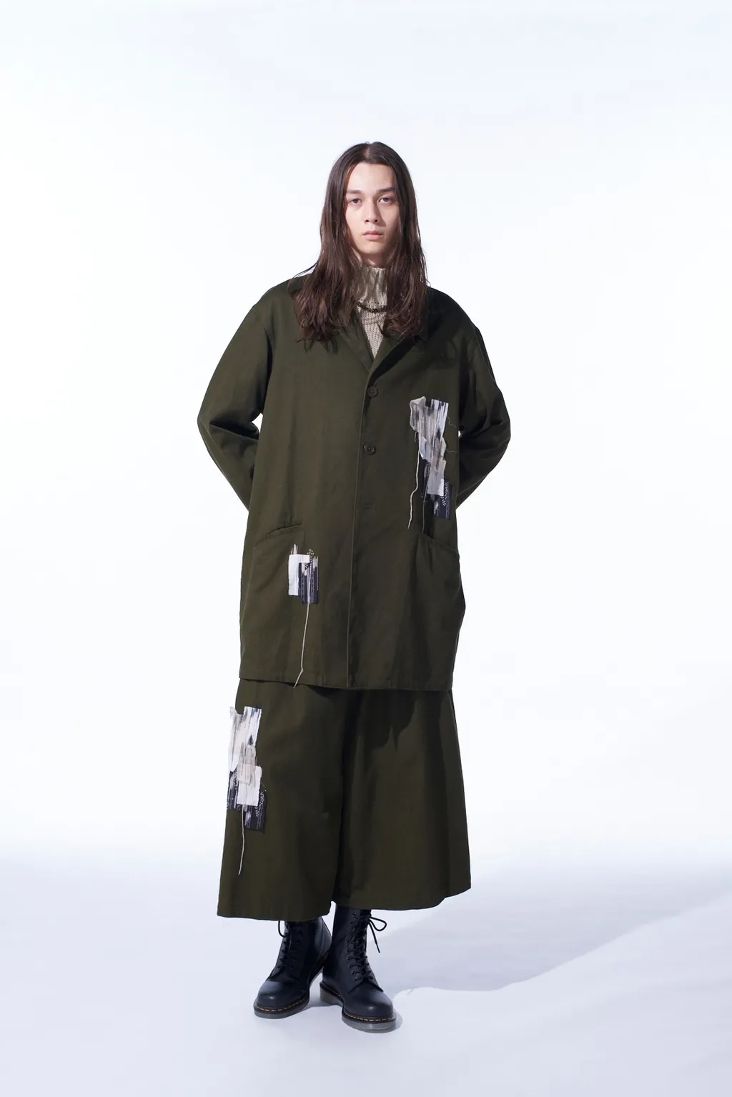 Cotton Drill Applique Long Jacket Boro