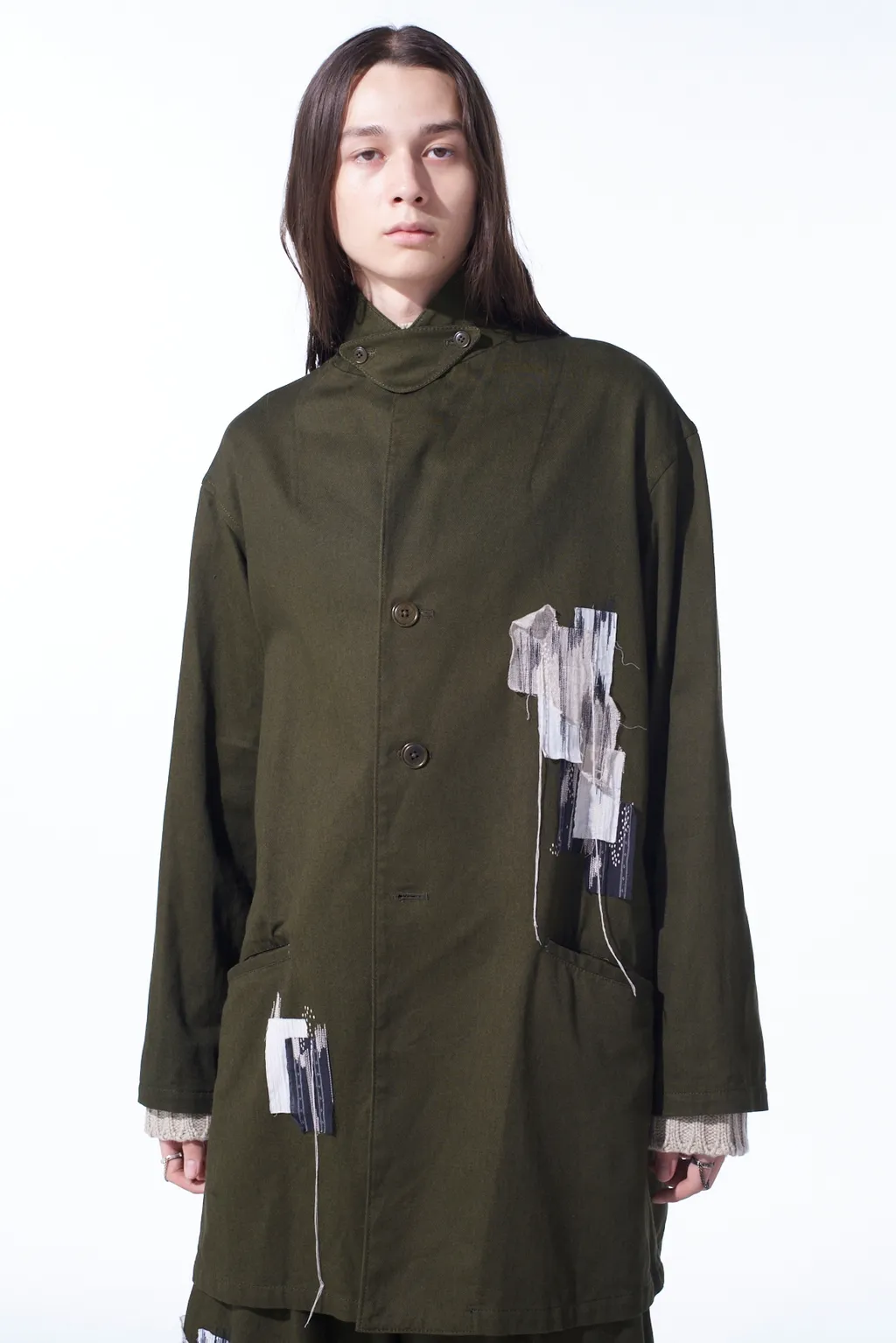 Cotton Drill Applique Long Jacket Boro