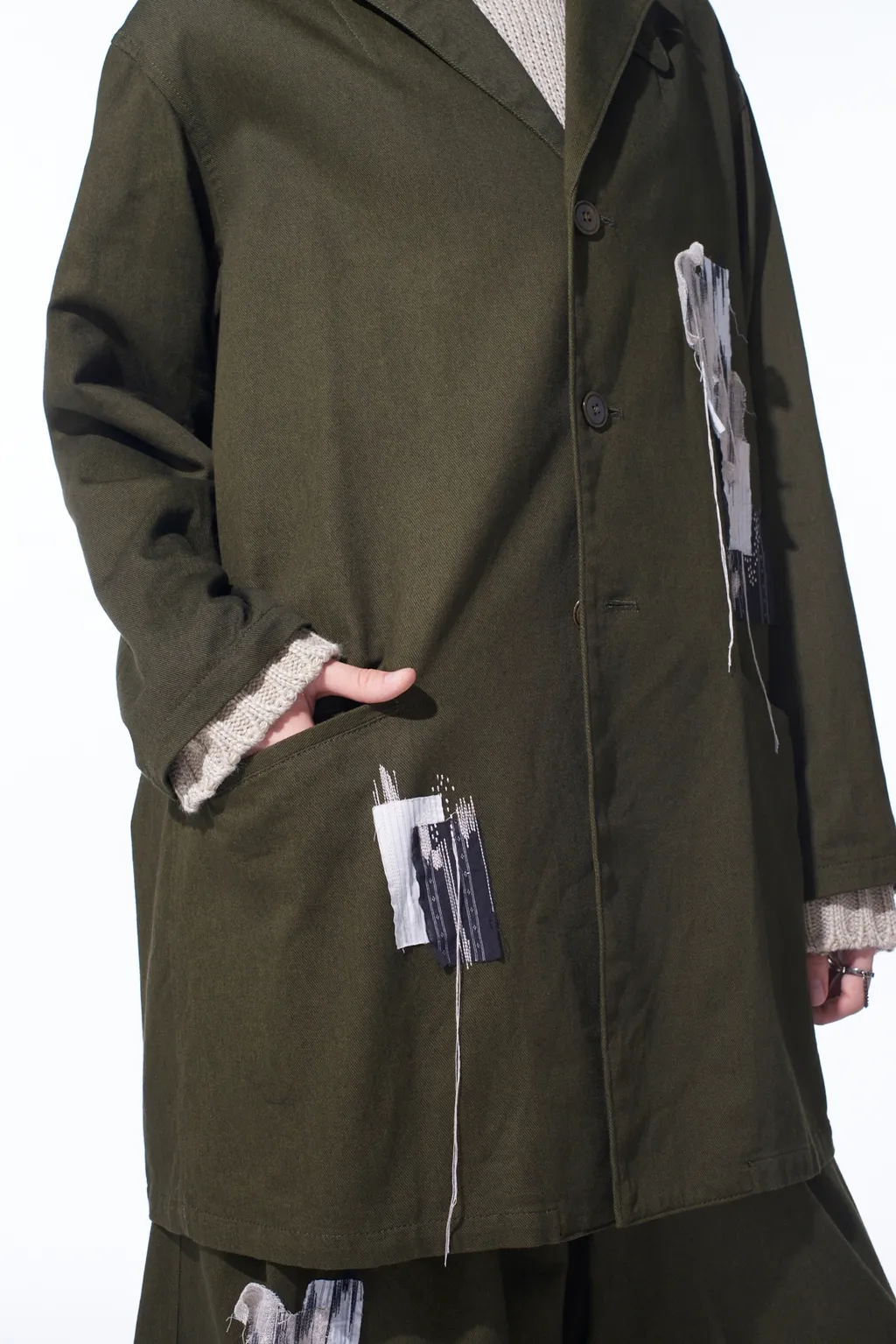 Cotton Drill Applique Long Jacket Boro